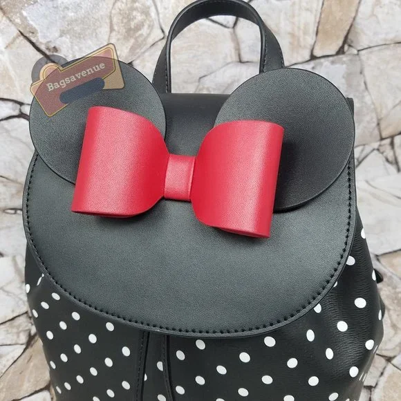 Minnie Mouse Black Backpack Polka Dot Large Bifold Wallet 